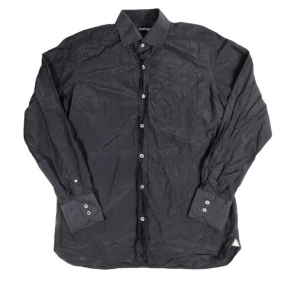 Tom Ford Mens Silk Cotton Blend Satin Button-Up Shirt Size 42 Black - Picture 1 of 9